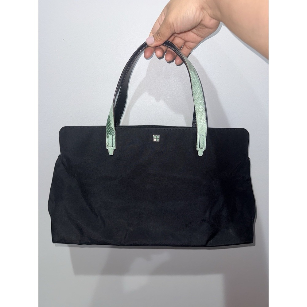 KATE SPADE Black‎ Nylon Green Snake Trim Tote Bag Y2K E